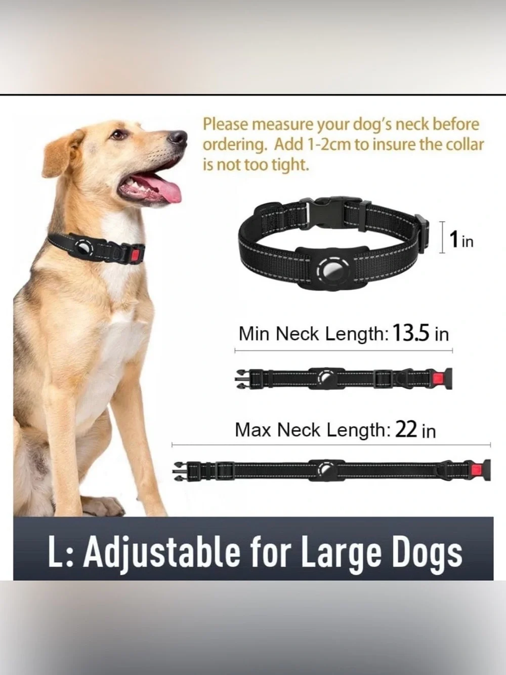 Reflective Dog Collar with Air Tag Holder. Neoprene Padded Lining, Quick Release